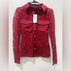 Guess Red Lace Button-Down Shirt